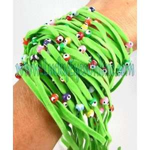 Light Green Velvet Evil Eye String Bracelet with Multicolor Beads by 
