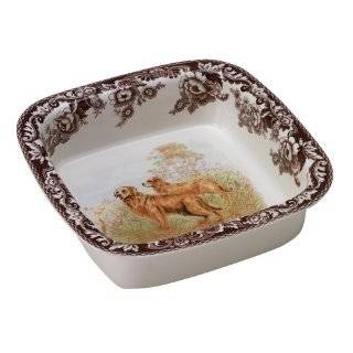 Spode Woodland Hunting Dogs Golden Retriever Square Rim Dish Oven to 