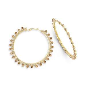    Polished Smoky Topaz White CZ Gold Tone Hoop Earrings Jewelry