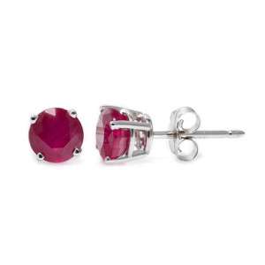 20 CARAT RUBY STUD EARRINGS 5mm ROUND 14KT WHITE GOLD JULY BIRTH 