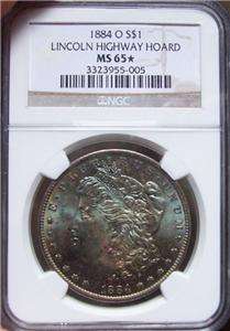 1884 O Morgan Silver Dollar NGC MS 65 * Star Lincoln Highway Hoard US 