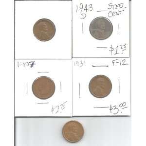CENT, ONE 1931 LINCOLN WHEAT CENT, ONE 1943 D STEEL LINCOLN WHEAT CENT 