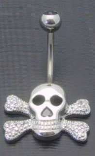 BELLY RINGS ring Black & Clear Gem Skull Fixed Piece  