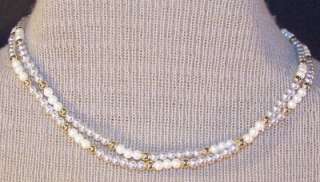 Vintage 5 Strand Citation Goldtone Necklace,Monet Strand Faux Pearl 