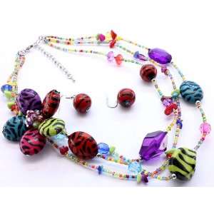   Rock Wild Zebra Print Beads Multi Strand Necklace 