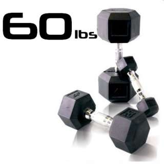 60lb Rubber Coated Hex Dumbbell  
