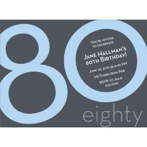   Numeral Card 80th Blue Milestone Birthday Invitations 
