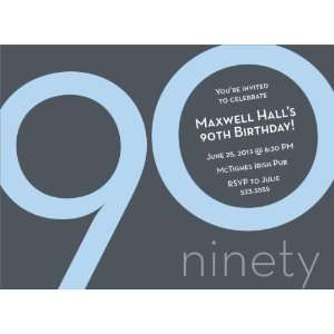   Numeral Card 90th Blue Milestone Birthday Invitations 