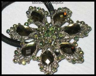   ponytail holder or brooch iridescent olivine crystals green acrylic