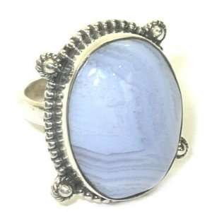    Size 6.5 Blue Lace Agate & Sterling Silver Ring