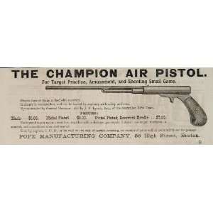 1876 Ad Champion Air Pistol Gun Hunting Pope RARE   Original Print Ad