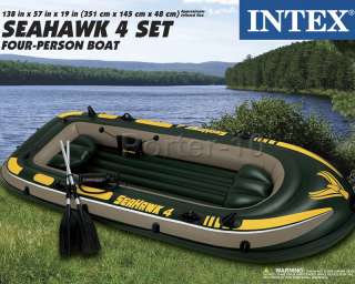 Intex Seahawk 400 Inflatable 4 Man Boat Set Rubber Raft  