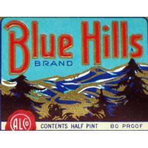  Blue Hills Bourbon Whiskey Label, 1/2 pint, 1930s 