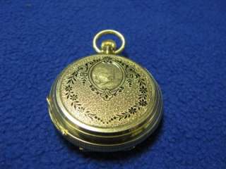 Antique Locle Pocket Watch   18K Solid Yellow Gold, Enamel & Carving 