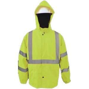 Rain Jacket, ANSI Class 3, Color Lime, Waterproof, w/ detachable hood 