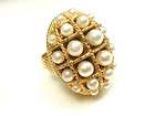 Vintage AVON Solid Perfume Ring w/ Studded Faux Pearls Flip Lid Adj 