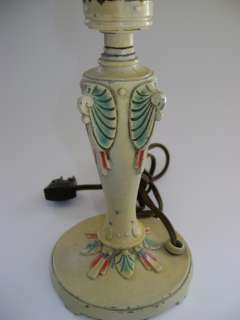 ANTIQUE Table Lamp Metal Painted Electric Yellow Victorian Art Deco 