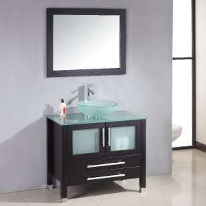 Bathroom Wood & Glass Single Vessel Sink Vanity Set  