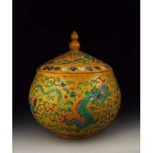  Coloring Porcelain Lidded Vase With Dragons Pattern, Chinese Antique 