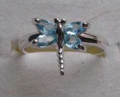 STERLING SILVER DRAGONFLY AQUAMARINE RING SIZE L 1/2  