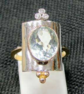 vintage 18 k gold diamond aquamarine ring art deco  