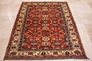 5x6 HAND KNOTTED WOOL AREA RUG RED IVORY KAZAK TRIBAL  