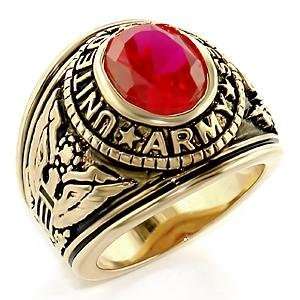  MILITARY RING FOR MEN   Gold Plated Oval Red CZ Army Ring 