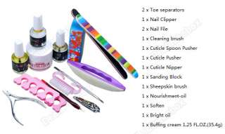 Pro F ull Nail art Cuticle Set brush Sanding Buffing Nipper kit soften 