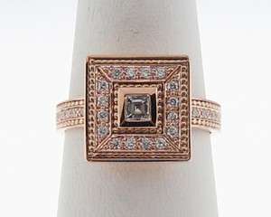 Genuine Diamonds Asscher Cut Solid 18k Rose Gold Designer Ring Size 7 