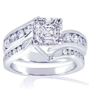  1.35 Ct Asscher Cut Diamond Swirl Engagement Wedding Rings 