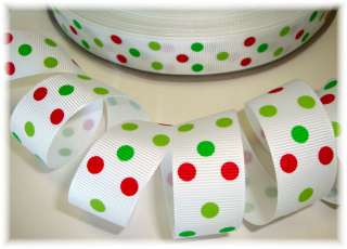 CHRISTMAS GRINCH DOTS RED LIME GRN GROSGRAIN RIBBON  