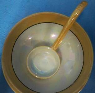 Old Noritake M Mark Orange/Peach Luster Band 3 Toed Bowl Ladle Plate 