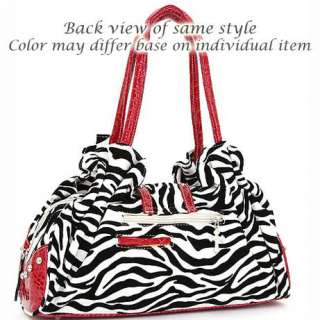 Rhinestone Cross Frame Satchel Handbag   Zebra Print w/ Black Trim 