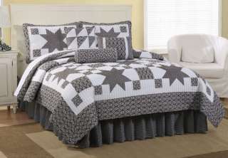   COUNTRY STAR BLACK WHITE STAR QUEEN 7pc QUILT BED ENSEMBLE  