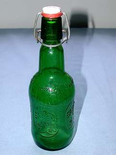 Holland Green Glass G&B Grolsch Beer Bottle With Top  