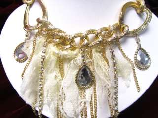 GORGEOUS Victorian mesh,rhinestones Golden fashion jewelry necklace 
