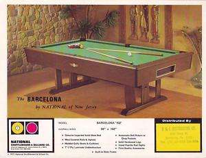 NATIONAL BILLIARDS BARCELONA POOL TABLE FLYER BROCHURE  