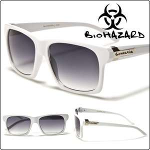 Biohazard Wayfarer Style Men Women Unisex Sunglasses White Frame Gray 