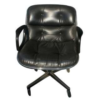 Knoll Pollock Executive Swivel Arm Chair Black Leather  