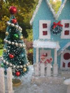   Style Putz House  Decorated bottle brush trees, Snowman, Santa  