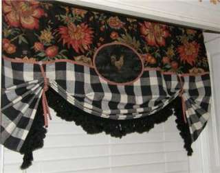   Country Rooster Balloon Shade CURTAIN Plaid Floral Tassel Trim  
