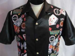 NEW Retro Pinup POKER Black Gambler Bowling Bar Shirt L  