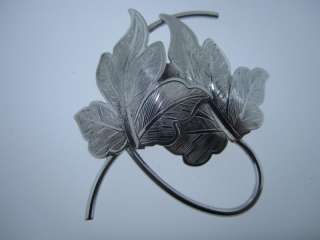 SIGNED BEAU STERLING SILVER SILVER LEAF BROOCH PIN  