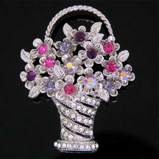 flower basket Brooch Pin W Swarovski Crystals P206  