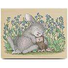 New House Mouse SNUGGLE BUNNY Rubber Stamp Mice Flowers Rabbit Happy 