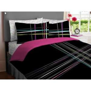  Black, Pink & Green Teen Queen Comforter Set (7 Piece Bed 