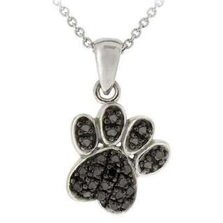   Silver Diamond Accent Paw Print Necklace   Black.Opens in a new window