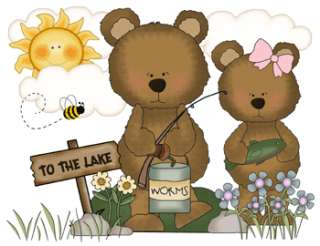   DAD BEAR FISHING CAMPING BABY GIRL NURSERY WALL BORDER STICKERS DECALS