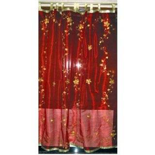 Organza Red Embroidered Curtains Sheer Window Panel 92