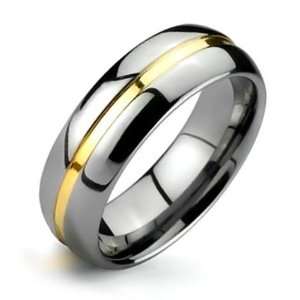 Bling Jewelry Two Tone Mens Tungsten Gold Groove Inset Wedding Band 